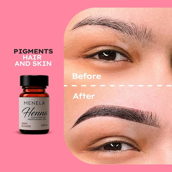 MENELA Eyebrow Henna Tint Kit - Dark Blonde - Up to 60 Applications, DIY & For Professional Use, 2.5g Henna + 15ml Fixer, Bamboo Extract, Easy At-Home Brows, Ammonia-Free, Vegan