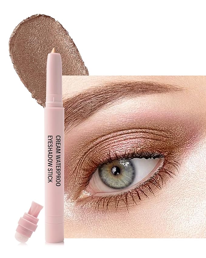 Brown Cream Eyeshadow Stick,Bronze Eyeshadow Brightener with Sharpener & Blending Blush,High Pigment Neutral Eye Shadow Stick,Waterproof Smooth Glitter Eyeliner Buildable Eye Makeup for Women-08