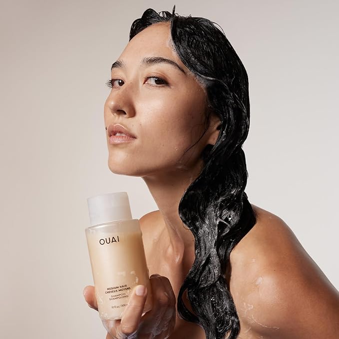 OUAI Medium Hair Shampoo - Travel Size Hydrating Shampoo for Color Treated Hair & Dry Scalp - Nourishes, Strengthens, Reduces Breakage & Adds Shine - Coconut Oil, Babassu, Keratin - Sulfate Free, 3 Oz