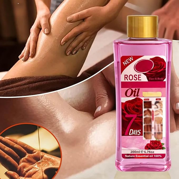 Rose Oil for Massage and Skin Moisturizing, Lightweight Hydrating Body Oil for Dry Skin, Spa Body Care Oil with Rose Extract, 200ml / 6.76 fl oz