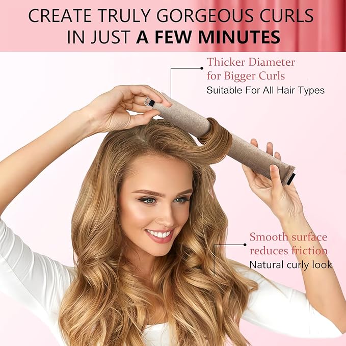 Overnight Heatless Hair Curler- 4 Piece Set- Jumbo Heatless Curls- Satin Flexi Rods to Sleep in- No Heat Curler Overnight Sleeping Curls Styling Tools- Gentle Rollers for All Hair Types-Khaki