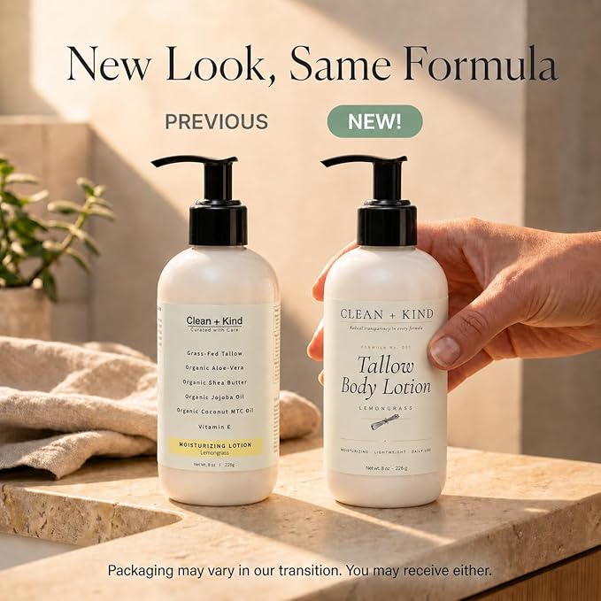 Lemongrass Whipped Tallow Body Lotion — Hydrating Non-Toxic Natural Body Moisturizer & Cream, Grass-Fed Beef, Organic Shea, Jojoba, Coconut MCT & Aloe for Dry Sensitive Skin (8 oz)