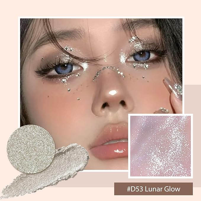 Refillable Eyeshadow Palette - Matte/Glitter/Duo-Chrome Pressed Powder & Cream Formula, Neutral/Shimmer/Smokey Multichrome, Travel-Friendly Iron Pan Refills (Glitter, D53)