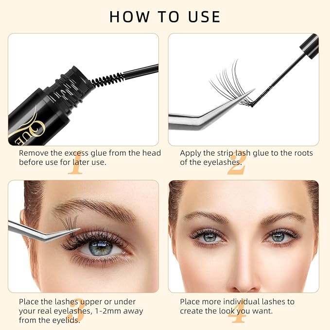 QUEWEL Lash Clusters 240Pcs Cluster Lashes 10D 0.10D Curl Mix8-14mm Individual Lashes Soft&Comfortable DIY Eyelash Extension at Home(10D 0.10D MIX8-14)