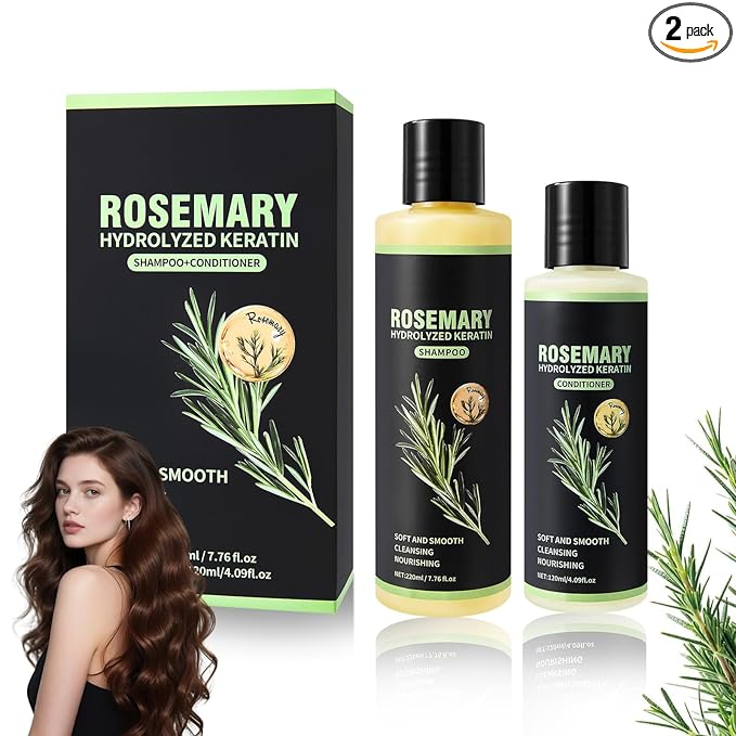 Rosemary Hair Growth Shampoo for Thinning Hair for Women and Men, Contains Hydrolysed Keratin Strengthens Hair Strands, Gentle and Silicone-free, Rosemary Shampoo and Conditioner for All Hair Types