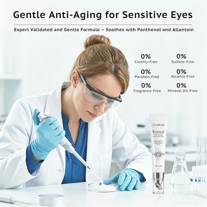 Retinol Eye Cream with Caffeine for Dark Circles and Puffiness, Anti-Aging Under Eye Cream for Wrinkles & Fine Lines, Fast-Absorbing Firming Eye Serum for Sensitive Skin, 0.7 Fl Oz
