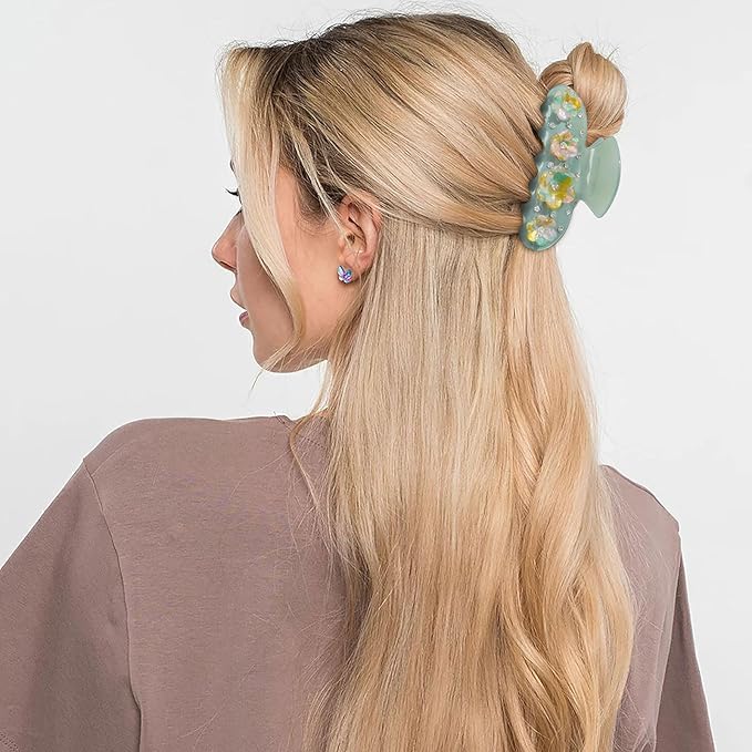 HAIMEIKANG 2 PCs Flower Acrylic Hair Claw Clips for Women - Non Slip Strong Hold Cute Non-slip Stylish Accessories for Thick Thin Hair