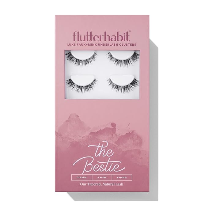 FlutterHabit The Bestie prepTECH Classic 6 Pair Underlash Extensions, 6–14mm Tapered Lash Clusters, Reusable Under Lash Eyelashes for At Home Application, Light Volume Cat Eye, Adhesive Required