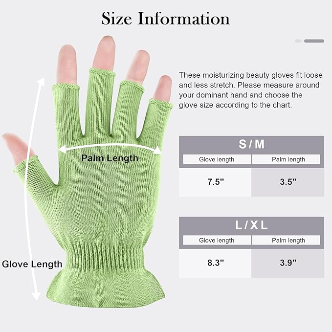 MIG4U Fingerless Moisturizing Gloves, Half Finger Touchscreen Beauty Glove for Eczema, SPA, Dry Hands, Skin Treatment, Summer Sun UV Protection, Apple Green, 3 Pairs S/M