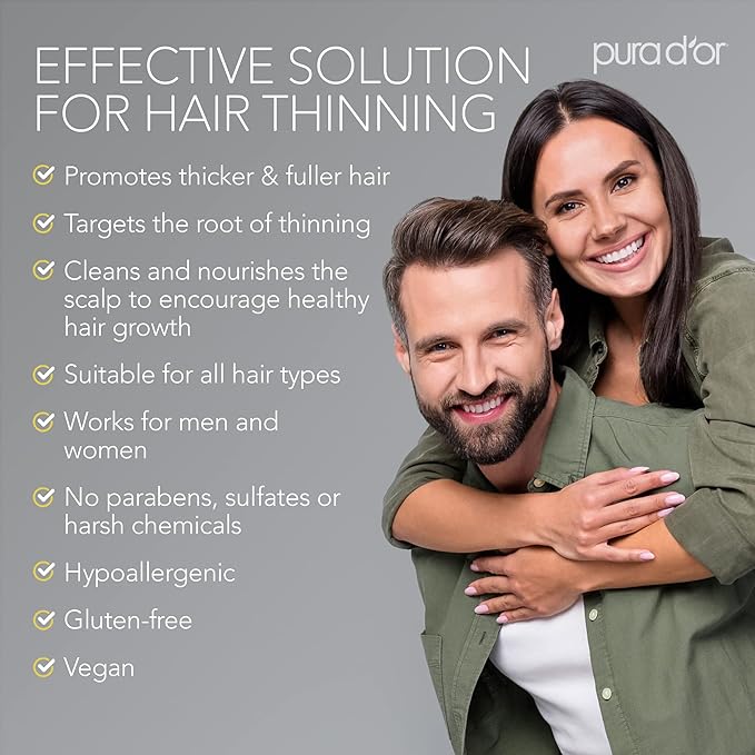 PURA D'OR Anti-Thinning Biotin Shampoo & Deep Moisturizing Conditioner Original Gold Label Set (24oz x2) Natural Earthy Scent, CLINICALLY TESTED Effective Results, Hair Thickening Product, Women & Men