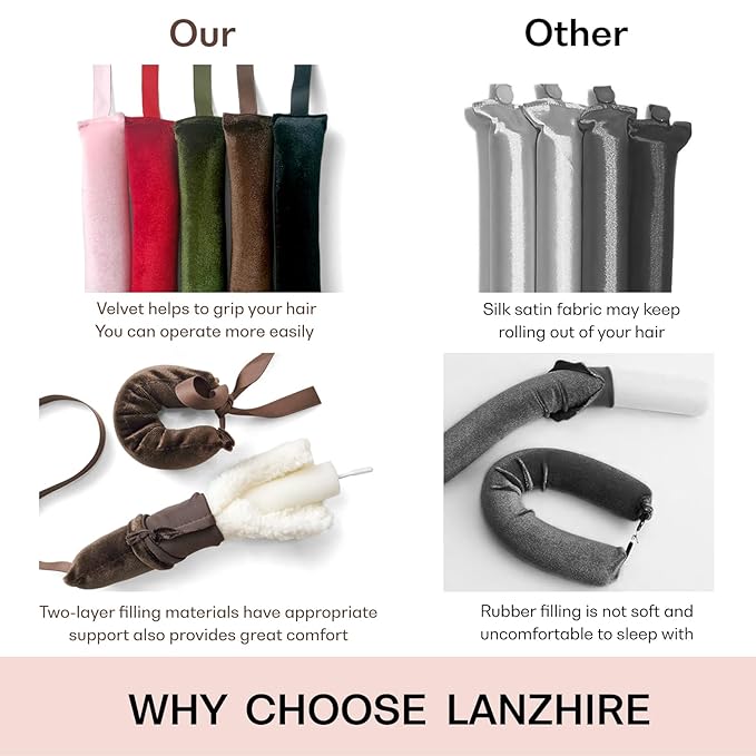 Lanzhire Jumbo Heatless Hair Curlers for Overnight Curls, Blowout Flexi Rod with Ribbon, No Heat Curlers to Sleep In, Soft Overnight Heatless Rods for All Hair Types