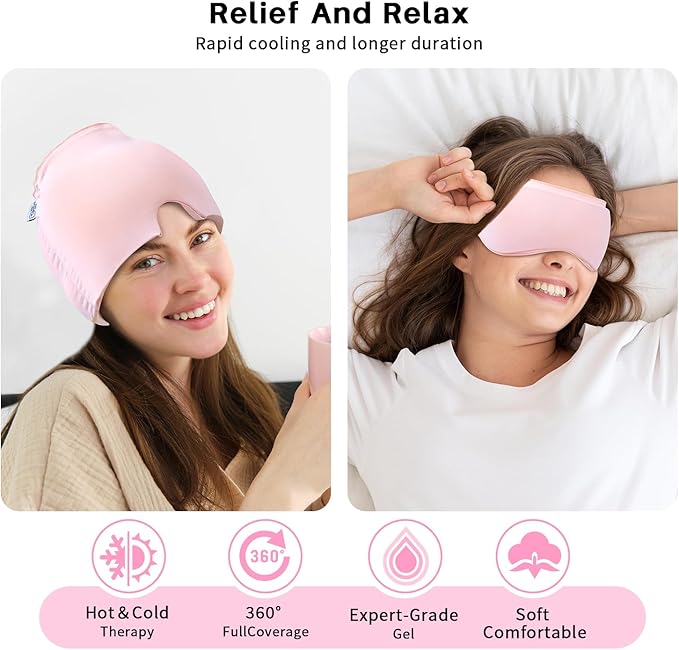 my novel things Migraine Relief Cap, Gel Cooling Eye Mask, Cooling Gel Relief 2 Pack Set, Hot/Cold Therapy, Cold Compress for Head, Headache Eyes Mask for Sinus, Puffy Eyes, Tension and Stress Relief