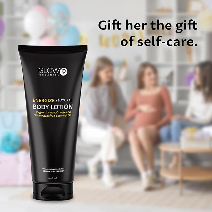 Glow Organics Energize Body Lotion for Dry Skin, 8 oz, Lightweight, Organic, Plant Based, Fast Absorbing Natural Moisturizer with Orange, For Men and Women, Lemon & Grapefruit Oils