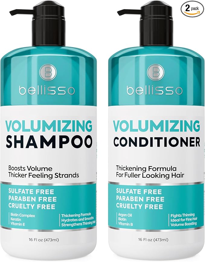 Volumizing Shampoo and Conditioner Set - Sulfate Free, Thickening Formula for Fine and Thin Hair - Volume Boost, Professional Salon Hair Care for Men and Women - 16 Fl Oz (Set of 2)