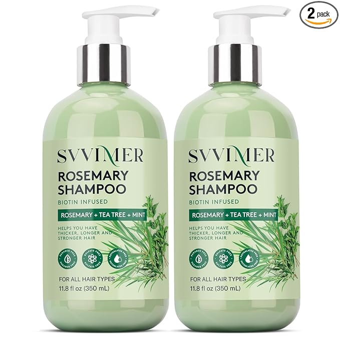 Svvimer Rosemary Hair Thickening Shampoo: Thickening and Strengthening Formula for Men & Women - Volumizing Shampoo with Tea Tree Oil Biotin Mint - For Thinning Fine Hair 11.8 Fl Oz (Pack of 2)