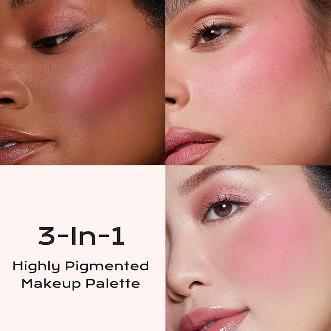 Color Nymph All in One Contour Palette with Blush & Highlighter, 3-in-1 Ultra-Smoothy Powder Palette with Mirror, Travel-Friendly Makeup Palette, Vegan & Cruelty-Free - Sunset Kiss