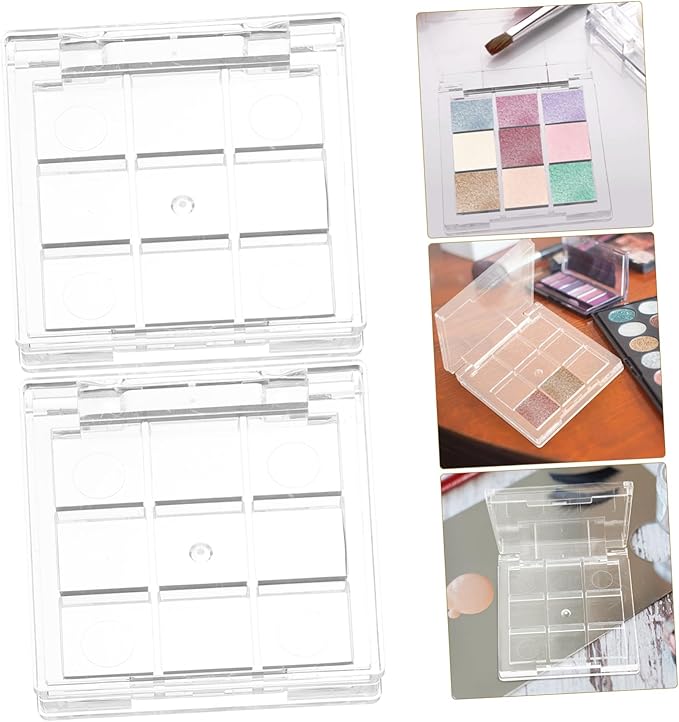 Ipetboom Empty Makeup Palette Depotting Cases - 2pcs 9-Grid Empty Clear Blush Lipstick Box - Portable Makeup Organizer Storage Cases Highlighters Sample Eye Shadow Bracket Travel