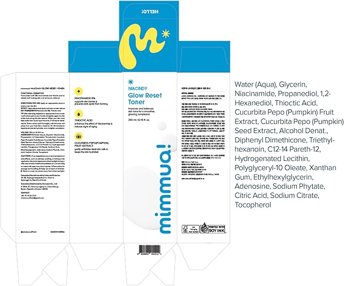 NIACINDY Glow Reset Toner | Alpha Lipoic Acid (ALA), Niacinamide 5%, Pumpkin Extract | Gentle Exfoliating Toner | Dark Spot Remover for Face | Deep Hydration | 250mL | 3pcs