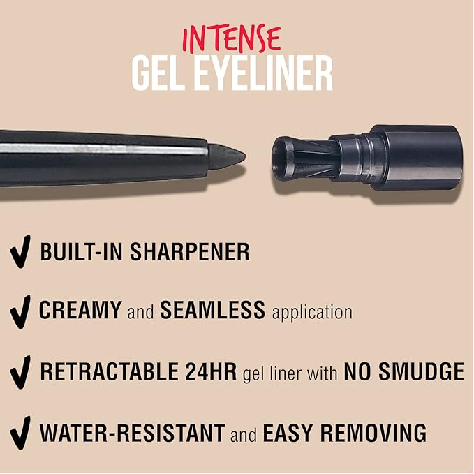 KISS NEW YORK Pro Intense Gel Eyeliner with Built-In Sharpener, Waterproof, Smudge-Proof, Long Lasting Gel Eyeliner Pencil (Black)