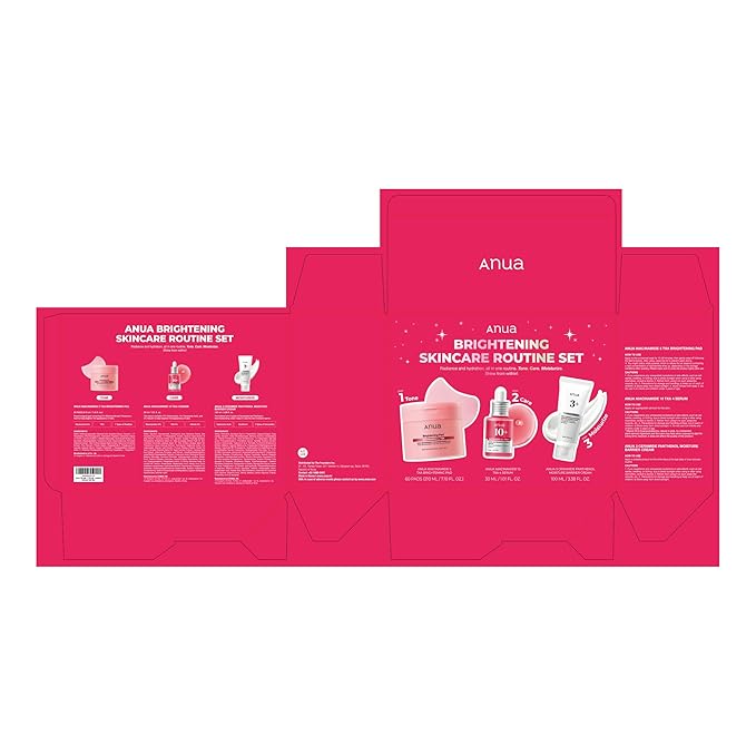 Anua Brightening Niacinamide Skincare Routine Set, Niacinamide TXA Toner Pad & Serum with Ceramide Face Moisturizer, Dark Spot Care & Hydration, Glass Skin Gift Set for Women, Korean Skincare Kit