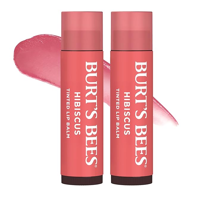 Burt's Bees Lip Tint Balm, Mothers Day Gifts, with Long Lasting 2 in 1 Duo Tinted Balm Formula, Color Infused with Deeply Hydrating Shea Butter for a Natural Buildable Finish, Soft Hibiscus (2-Pack)