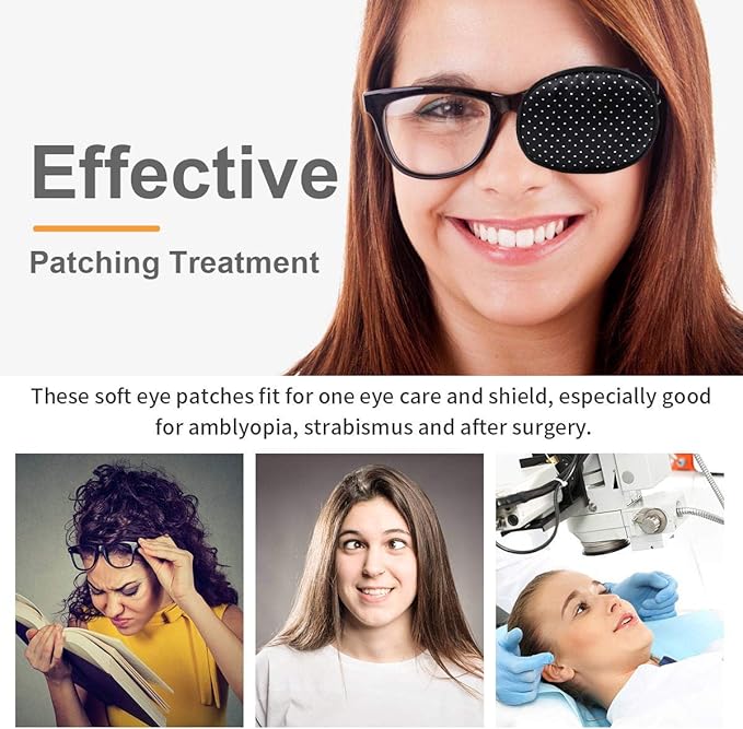 eZAKKA Eye Patches for Adults, Eye Patch for Glasses, Silk Patch for Lazy Eye Amblyopia Strabismus and After Surgery (Floral+Black Polka Dots)
