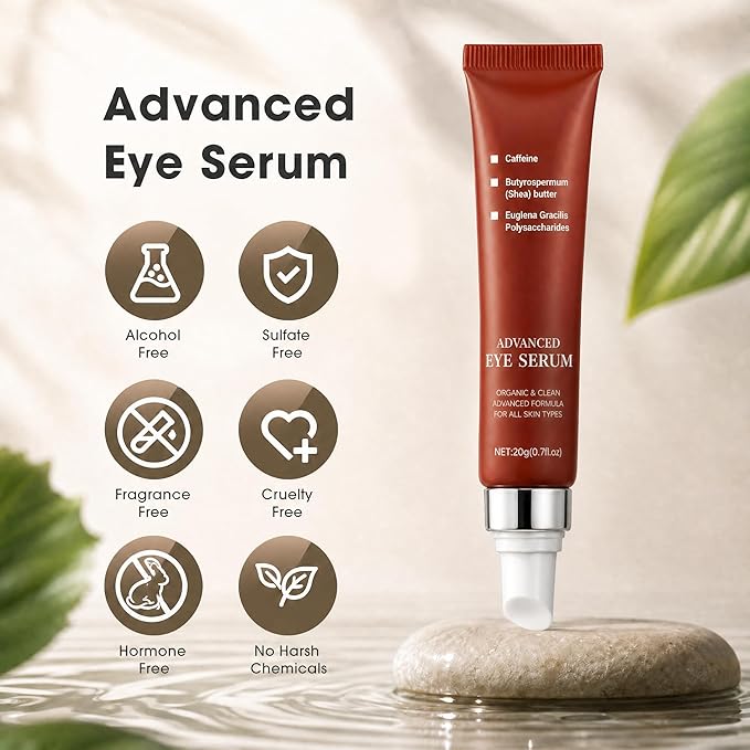 Caffeine Eye Cream, Under Eye Cream for Dark Circles Puffiness and Wrinkles Eye Bags, Multi Peptide Moisturizer Brightens Night Formula Caffeine Eyecream with Cooling Metal Tip, 0.75 fl oz