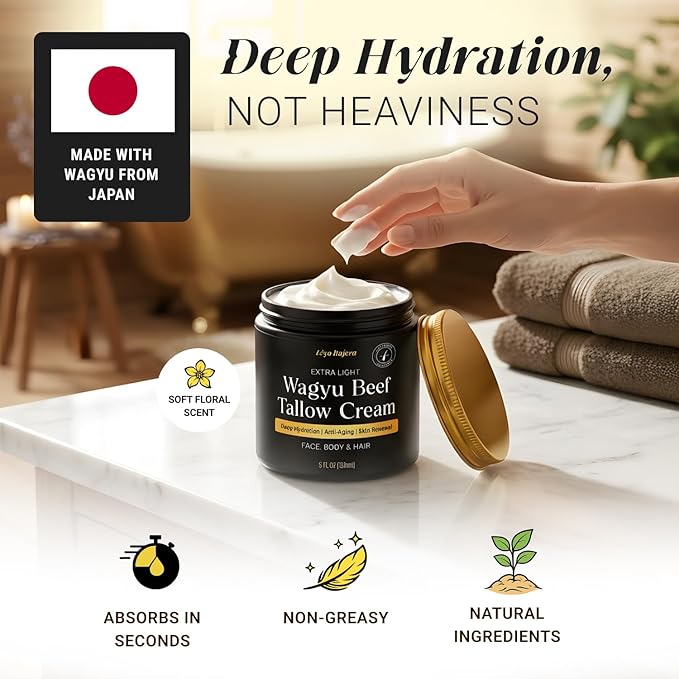 Non-Greasy Beef Tallow for Skin & Beef Tallow Lip Balm 5OZ Shea Butter, Vitamin E, Whipped Grass Fed Beef Tallow for Face Moisturizer Cream, Lotion for Women & Men, Anti-Aging Face Moisturizer