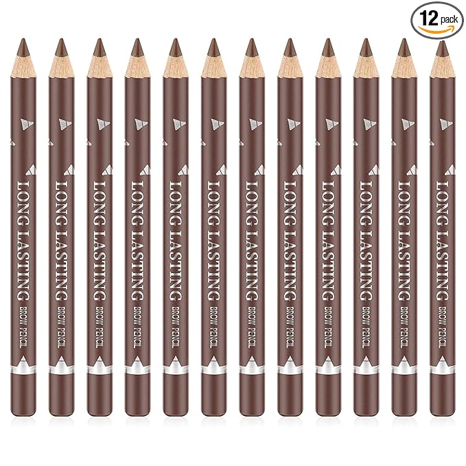 Go Ho 12 PCS Brown Eyebrow Eyeliner Pencils,Sweatproof Eyebrow Pencil,Long-lasting Nice Color Eye Brow Gel Pen Makeup Brow Tint Sticks（Medium Brown）