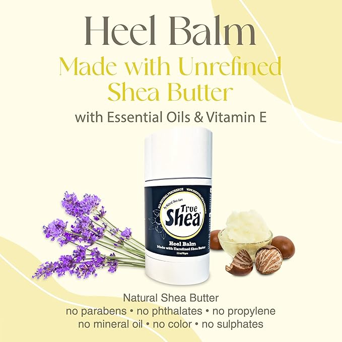 True Shea All-Natural Heel Balm, Foot Balm For Cracked Heel and Dry Feet, Moisturizer Made From Unrefined Shea Butter, Essential Oils and Vitamin E, 2.5 oz