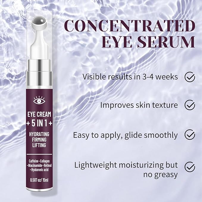 5-in-1 Caffeine Eye Cream for Dark Circles & Puffiness–with Caffeine, Collagen, Niacinamide, Retinol & Hyaluronic Acid–Anti-Aging, Firming, Hydrating & Revitalizing Eye Cream for Men & Women, 0.5 oz