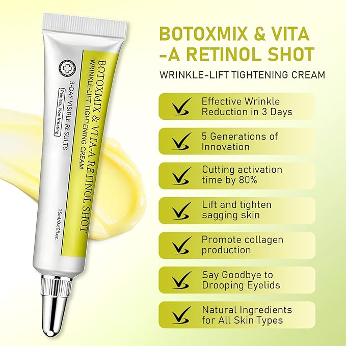 Botoxmix & Vita-A Retinol Shot Wrinkle-Lift Tightening Cream, Vita A Retinal Shot Tightening Booster for Reduces Wrinkles and Fine Lines, Vita-A Retinol Shot for All Skin Types