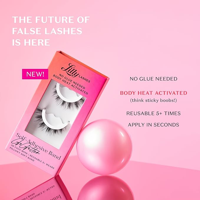Lilly Lashes 3D Self Adhesive Eyelashes, No Lash Glue Needed, Body Heat Activated Press on Lashes, Reusable Self Adhesive Eyelashes Up to 5x, Easy to Apply & Remove (TrendSetter)