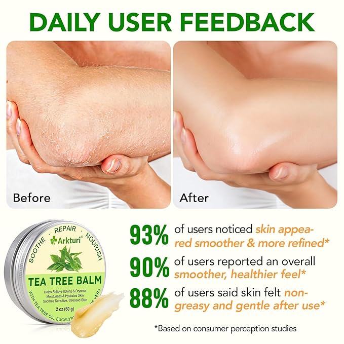 Tea Tree Oil Balm, Tea Tree Oil for Skin, Tea Tree Oil Balm for Dry Skin Relief - Irritated Skin, Cracked Heels - Organic & Safe for All Ages (1 Pack)