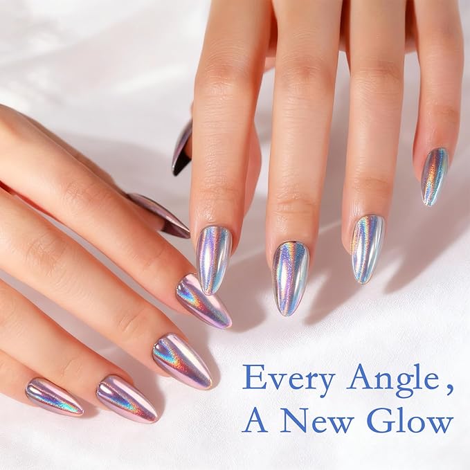 16 Jars Chrome Nail Powder Nail Art Glitter Decoration Metallic Mirror Effect Holographic Aurora Pearl Mermaid White Pigment Powder Kit for Resin Craft Nail Art - Aurora Phantom