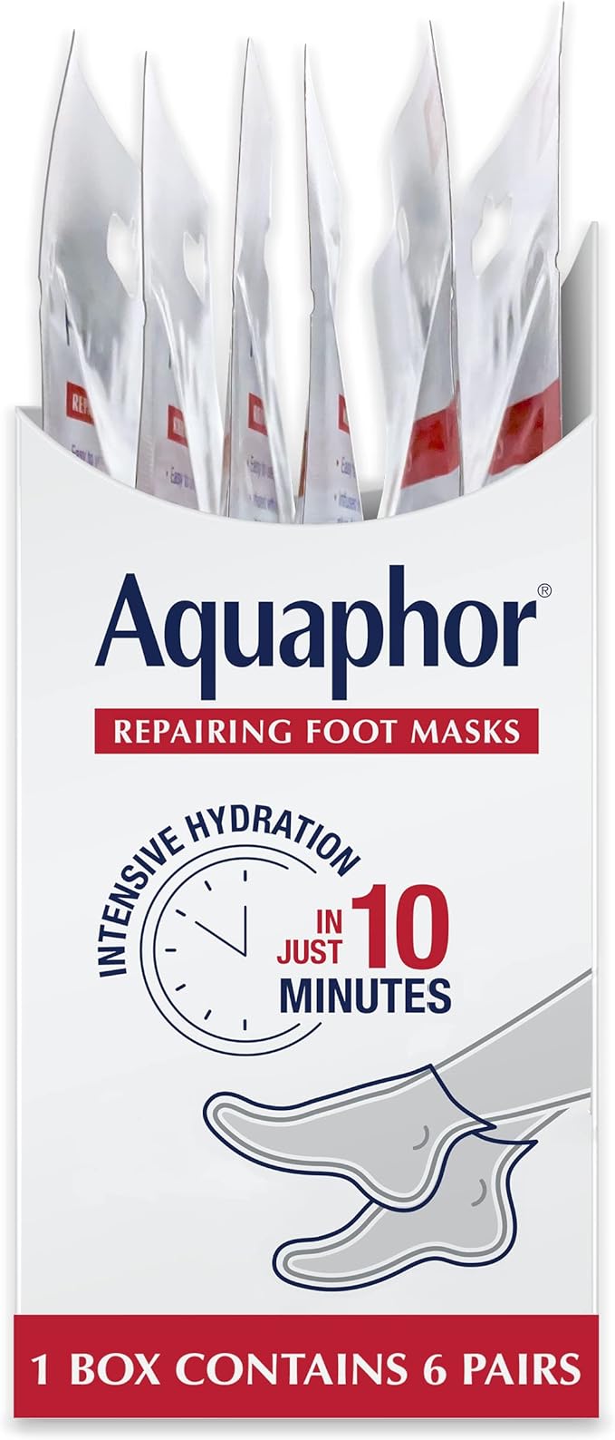 Aquaphor Repairing Foot Masks, Moisturizing Socks for Dry Feet, Hydrating Foot Care Treatment with Avocado Oil and Shea Butter, Pack of 18