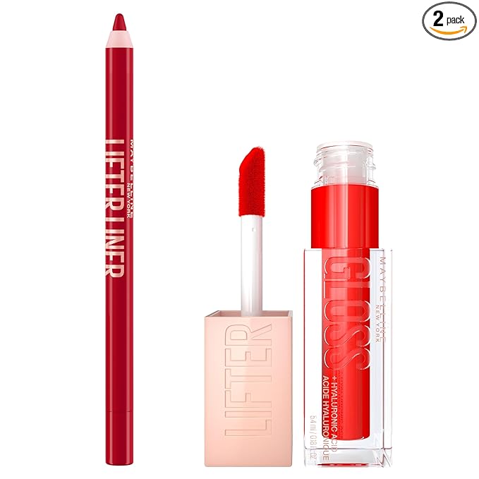 Maybelline Lifter Gloss and Lifter Liner Bundle, Lip Gloss and Lip Liner in Shades Sweatheart and Main Character, Pack of 2