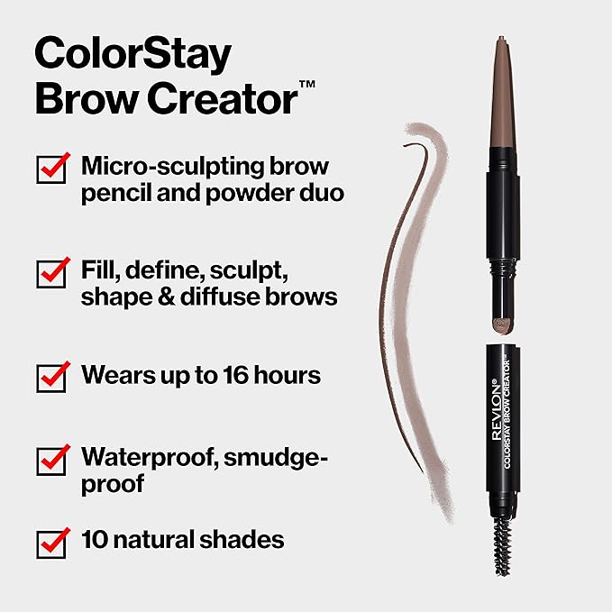 Revlon ColorStay Brow Creator, 2-in-1 Precise Eyebrow Pencil & Powder with Spoolie Brush, Waterproof & Long Lasting, 620 Auburn, 0.003 oz