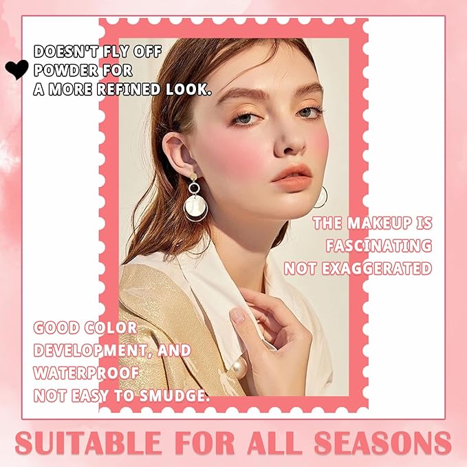 4 Colors Blush Palette for Cheeks with Make Up Brush,Face Matte Contour Blush Makeup Palette,Buildable Shimmer Facial Cheek Blusher Shades,Blendable Cosmetic Makeup Blush