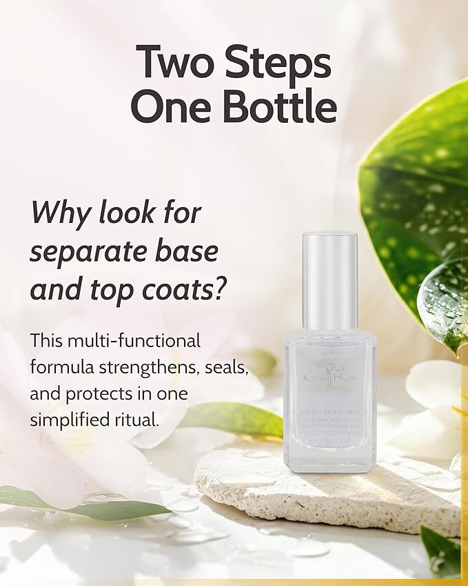 karma organic Base Coat and Top Coat 2 in 1 Nail Polish, Dip Powder & Polygel Base activator, Long Lasting Clear Nail Enamel, Nail Polish Strengthener - (0.43 FL oz)