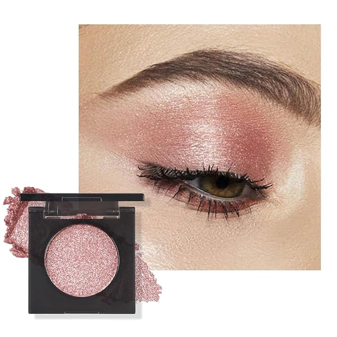 KYDA Glitter Eyeshadow Single, Sparkling Peachy Pink Eyeshadow, Lasting Shimmer Pearl Eyes Shadow, Soft Blendable Formula, High Pigment Eyes Glitter Makeup, Wet Look Effect, Cloud in Pink