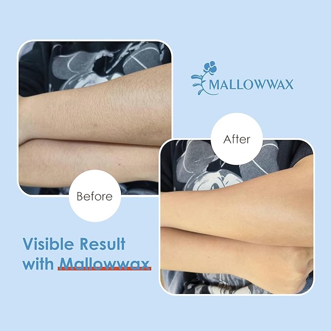 Mallowwax Hard Wax Beads, 1lb Blue Stripless Wax For All Skin Types, Brazilian Wax Beads For Bikini Wax, Face, Eyebrows, Underarms, Legs, Full Body Hair Rmoval For Women and Men
