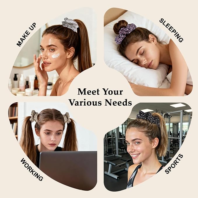 Satin Scrunchies for Women – 8PCS Floral Multicolor Silk Hair Ties (4 Colors, 2pcs Each) – No Crease, Frizz-Free, Sweet & Romantic Hair Bands for Thick & Thin Hair, Cute Hair Accessories Gifts