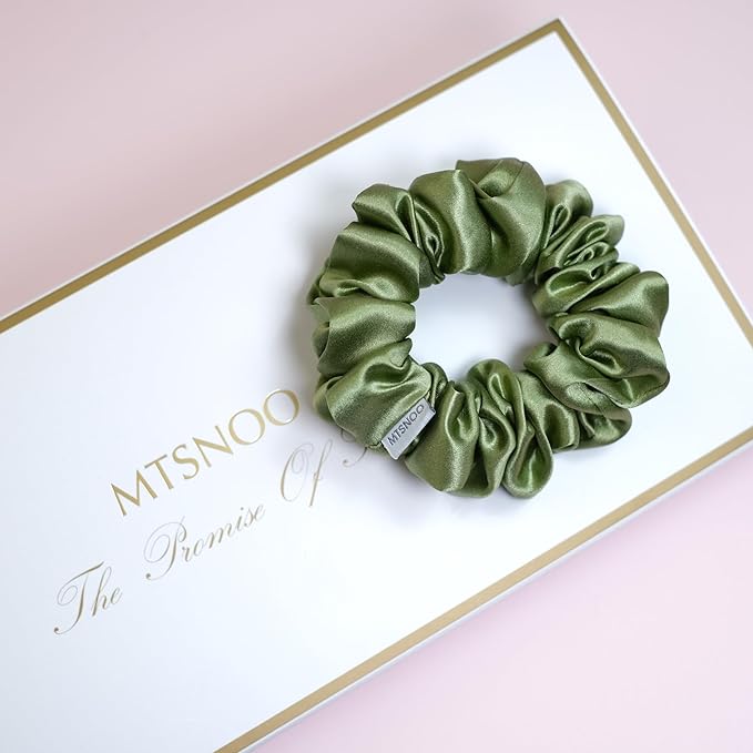 MTSNOO 100% Pure 22 Momme Mulberry Silk Scrunchies Set for Women and Girls - Elastic Curly Hair Ties and Ropes, 1 Pack