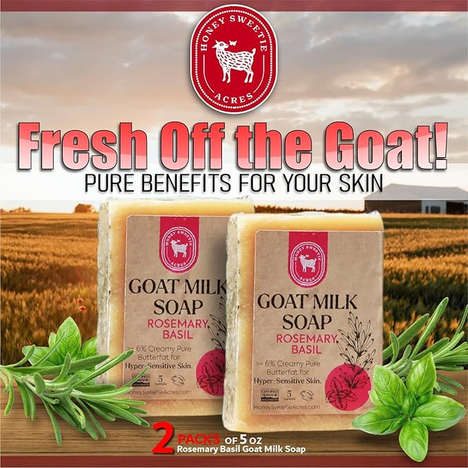 Honey Sweetie Acres 2-Pack Rosemary Basil Goat Milk Soap - Handmade 5 oz Bar, Made with Natural Ingredients, Moisturizing & Gentle, Made in the USA