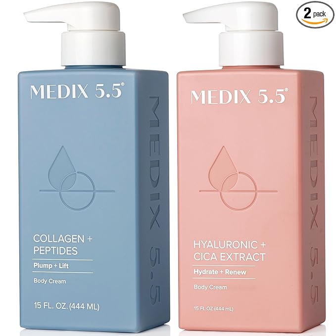 Medix 5.5 Women Firming Collagen Cream + Hyaluronic Acid Body Lotion | Anti Aging Firming Lotion & Face Moisturizer | Crepey Skin, Stretch Marks, & Dry Skin | Skin Care Products | 2 Piece Bundle