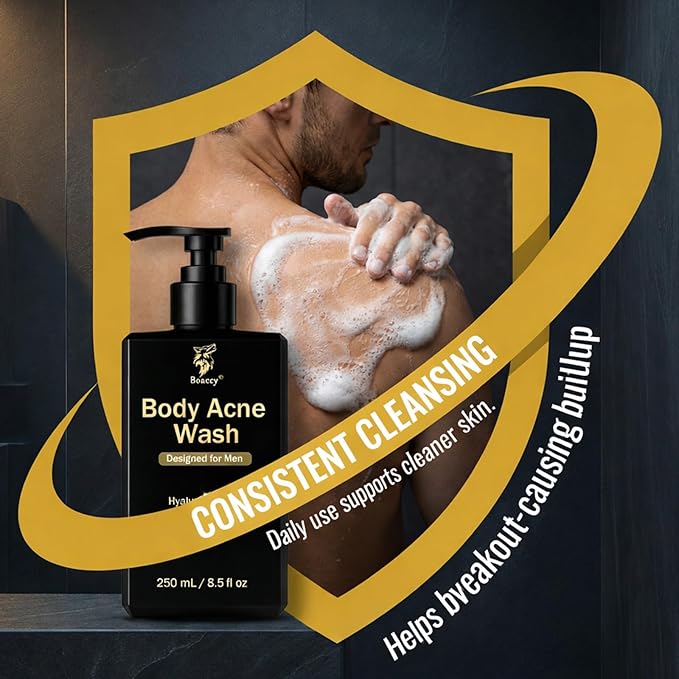 Men's Acne Body Wash, Acid Body Wash for Back, Chest & Shoulders, with Niacinamide, Glycolic Acid & Ceramides, 8.5 fl oz