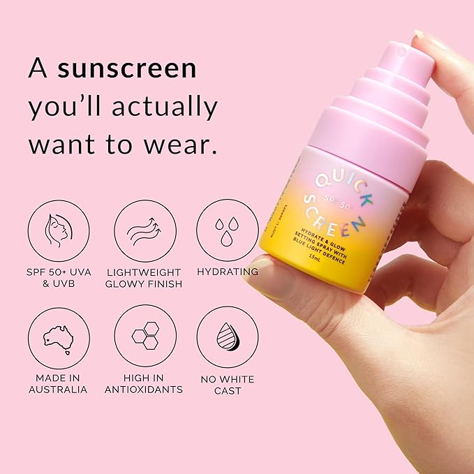 THE QUICK FLICK Sunscreen Prep 3-in-1 SPF 50+ Moisturizer, Primer & Blue Light Defense | Ultra-Lightweight, Fast Absorbing & Non-Greasy | Hydrating Setting Spray for Makeup | No White Cast | 15ml