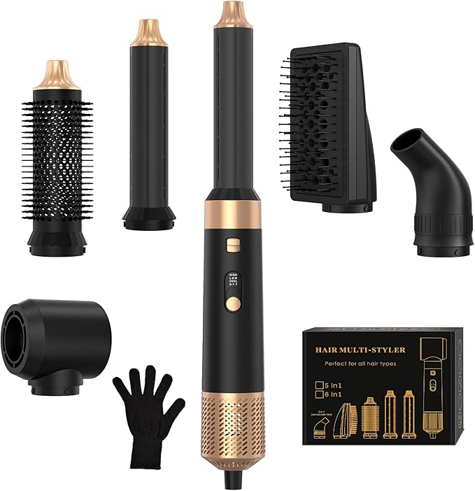 6 in 1 Hair Styler, Hot Air Brush Set with Hair Dryer, Curling Iron, Straightener Brush, Volumizer, Blow Dryer Brush for Hair Styling, Fast Drying, Gifts for Mother/Women