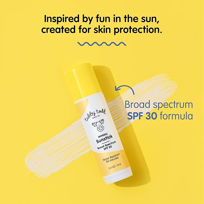 TUBBY TODD Mineral Sunstick - Broad Spectrum SPF 30 Sunscreen for Kids - Water-Resistant Stick Sunscreen for Body & Face - Safe for Sensitive Skin - 1 Pack, 0.5 oz